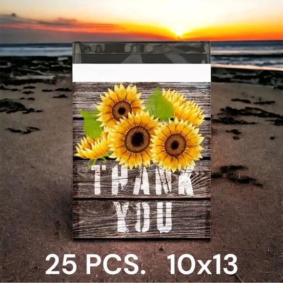 25 10X13 Poly Mailers Sunflower Thank You Shipping Envelopes PRICE IS FIRM Fall - Picture 5 of 5